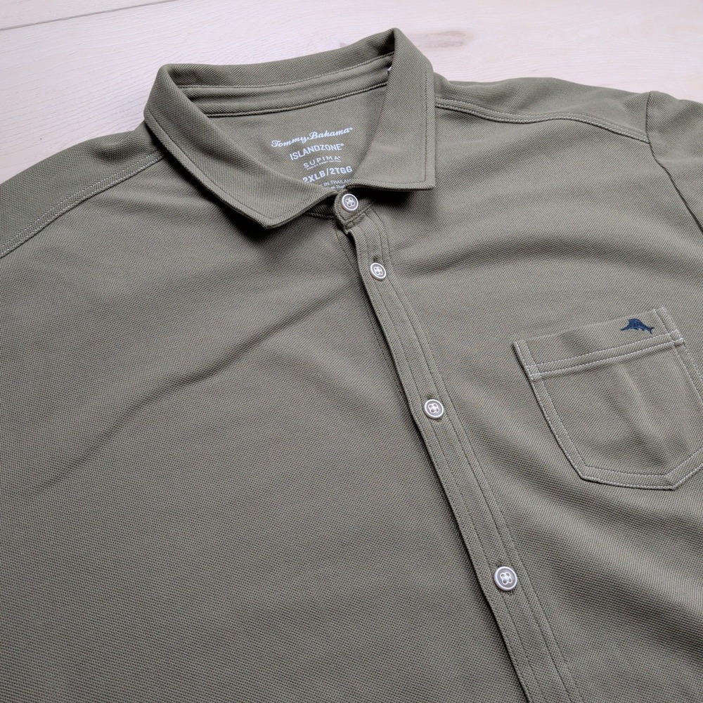 Tommy Bahama Emfielder IslandZone Knit Shirt Mens 2XL Short Sleeve Green Supima